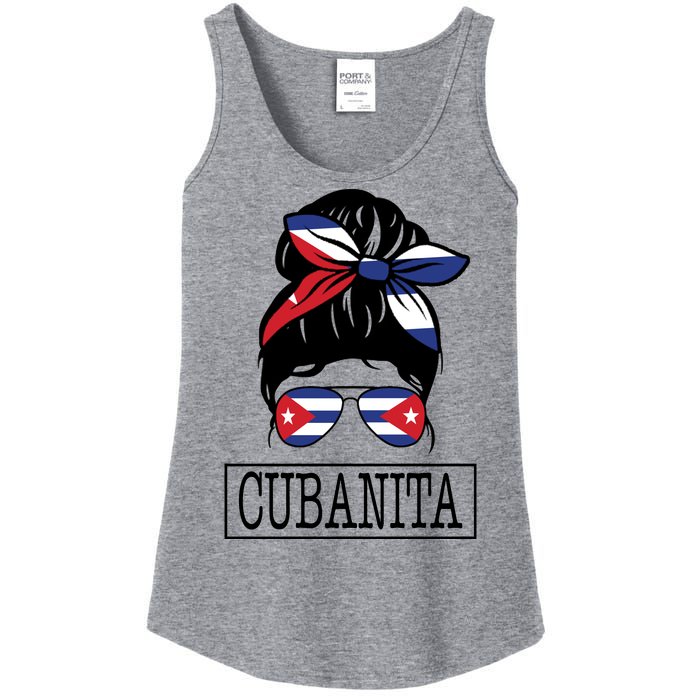 Cubanita Messy Bun Cuban Flag Cuba Ladies Essential Tank