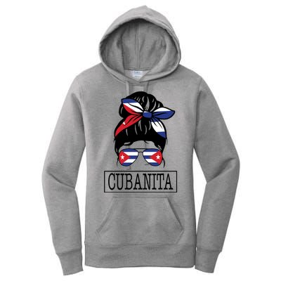 Cubanita Messy Bun Cuban Flag Cuba Women's Pullover Hoodie