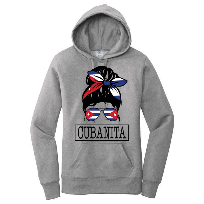 Cubanita Messy Bun Cuban Flag Cuba Women's Pullover Hoodie