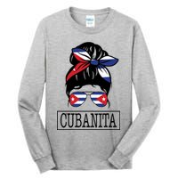 Cubanita Messy Bun Cuban Flag Cuba Tall Long Sleeve T-Shirt