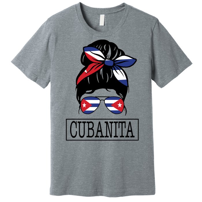 Cubanita Messy Bun Cuban Flag Cuba Premium T-Shirt