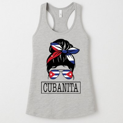 Cubanita Messy Bun Cuban Flag Cuba Womens Tank Top