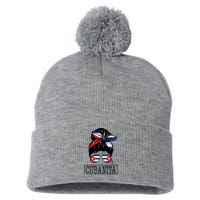 Cubanita Messy Bun Cuban Flag Cuba Pom Pom 12in Knit Beanie