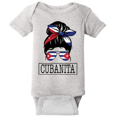 Cubanita Messy Bun Cuban Flag Cuba Baby Bodysuit