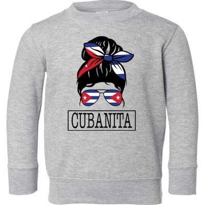 Cubanita Messy Bun Cuban Flag Cuba Toddler Sweatshirt