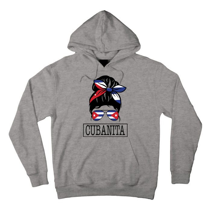 Cubanita Messy Bun Cuban Flag Cuba Tall Hoodie