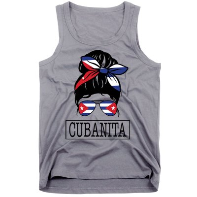 Cubanita Messy Bun Cuban Flag Cuba Tank Top