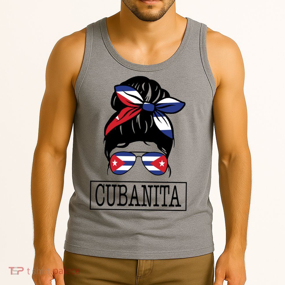 Cubanita Messy Bun Cuban Flag Cuba Tank Top