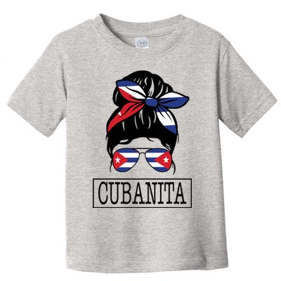 Cubanita Messy Bun Cuban Flag Cuba Toddler T-Shirt