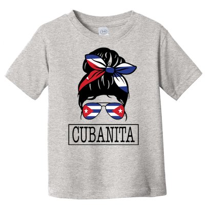 Cubanita Messy Bun Cuban Flag Cuba Toddler T-Shirt