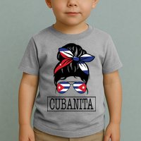 Cubanita Messy Bun Cuban Flag Cuba Toddler T-Shirt