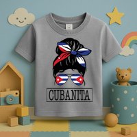 Cubanita Messy Bun Cuban Flag Cuba Toddler T-Shirt