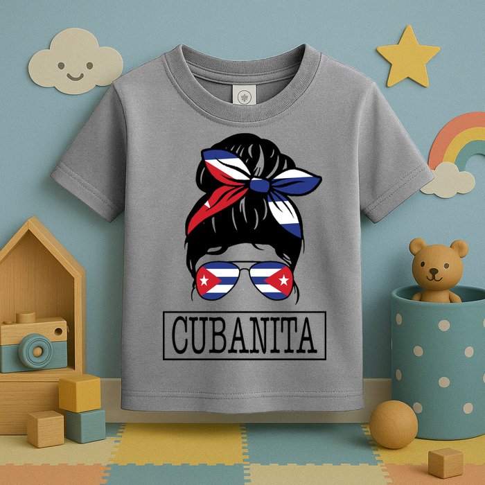 Cubanita Messy Bun Cuban Flag Cuba Toddler T-Shirt