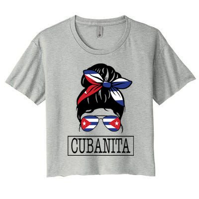Cubanita Messy Bun Cuban Flag Cuba Crop Top