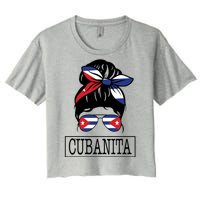 Cubanita Messy Bun Cuban Flag Cuba Women's Crop Top Tee