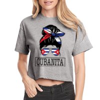 Cubanita Messy Bun Cuban Flag Cuba Crop Top