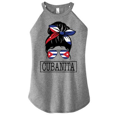 Cubanita Messy Bun Cuban Flag Cuba Women's Perfect Tri Rocker Tank