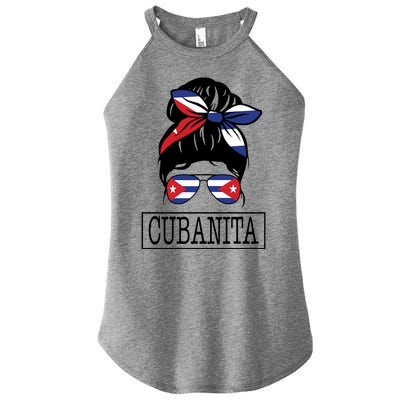 Cubanita Messy Bun Cuban Flag Cuba Women's Perfect Tri Rocker Tank