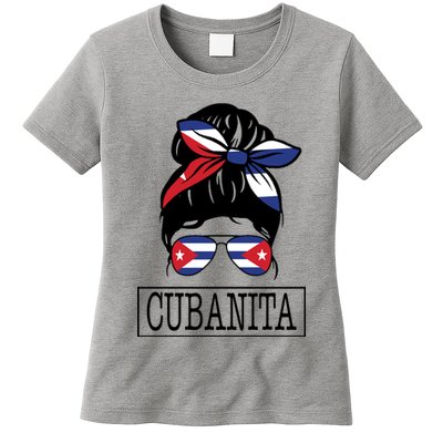 Cubanita Messy Bun Cuban Flag Cuba Womens T-Shirt