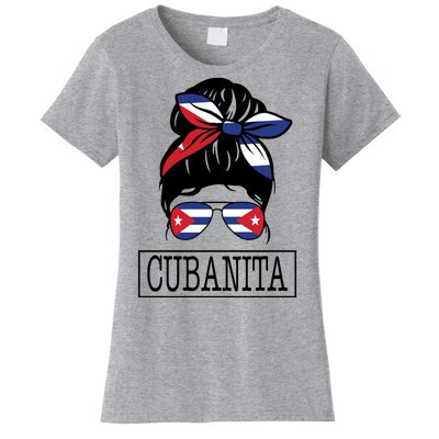 Cubanita Messy Bun Cuban Flag Cuba Women's T-Shirt