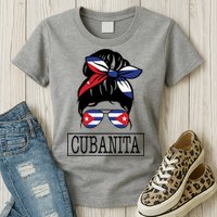 Cubanita Messy Bun Cuban Flag Cuba Womens T-Shirt