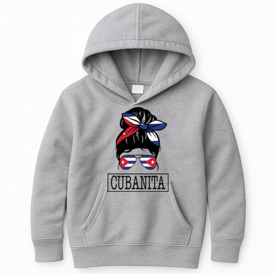 Cubanita Messy Bun Cuban Flag Cuba Kids Hoodie