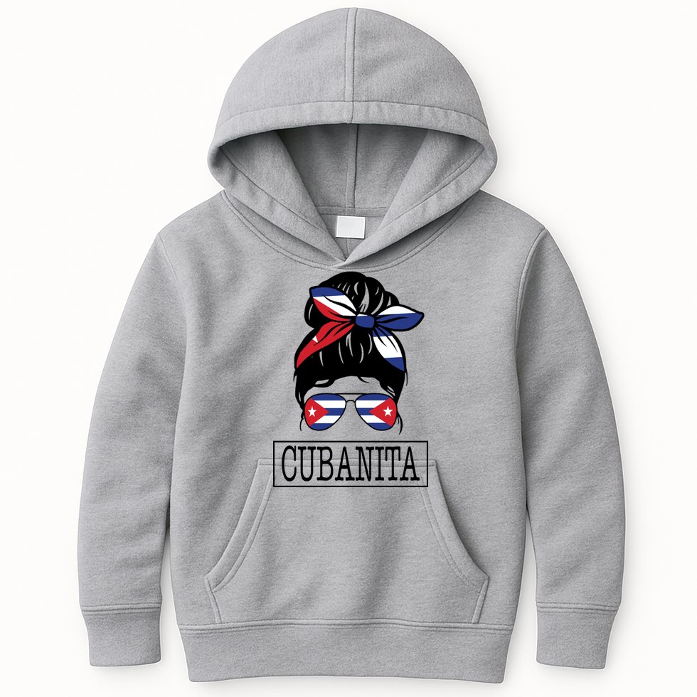 Cubanita Messy Bun Cuban Flag Cuba Kids Hoodie