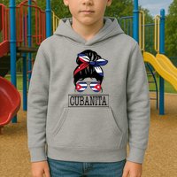 Cubanita Messy Bun Cuban Flag Cuba Kids Hoodie