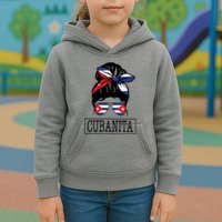 Cubanita Messy Bun Cuban Flag Cuba Kids Hoodie