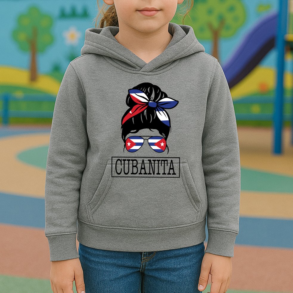 Cubanita Messy Bun Cuban Flag Cuba Kids Hoodie