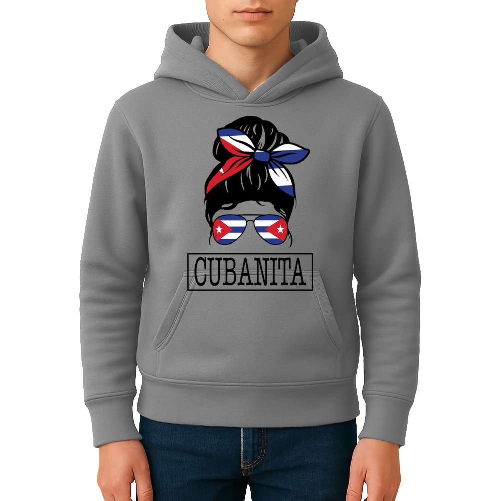 Cubanita Messy Bun Cuban Flag Cuba Kids Hoodie