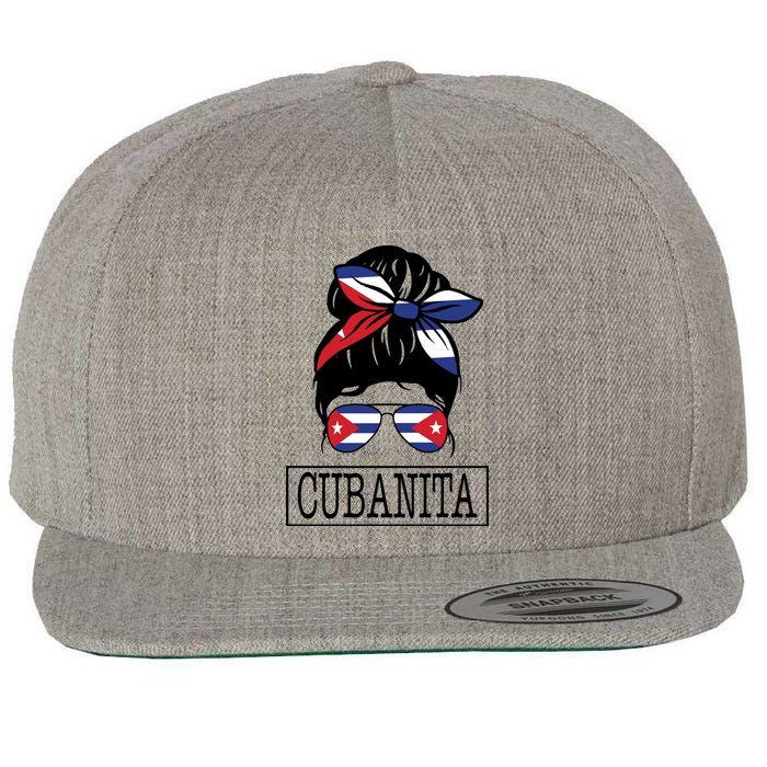 Cubanita Messy Bun Cuban Flag Cuba Wool Snapback Cap