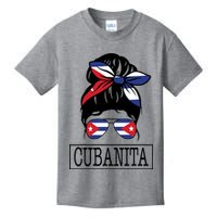 Cubanita Messy Bun Cuban Flag Cuba Kids T-Shirt