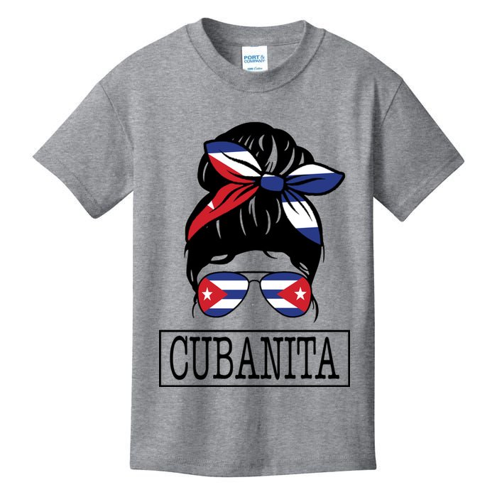 Cubanita Messy Bun Cuban Flag Cuba Kids T-Shirt