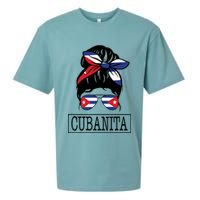 Cubanita Messy Bun Cuban Flag Cuba Sueded Cloud Jersey T-Shirt