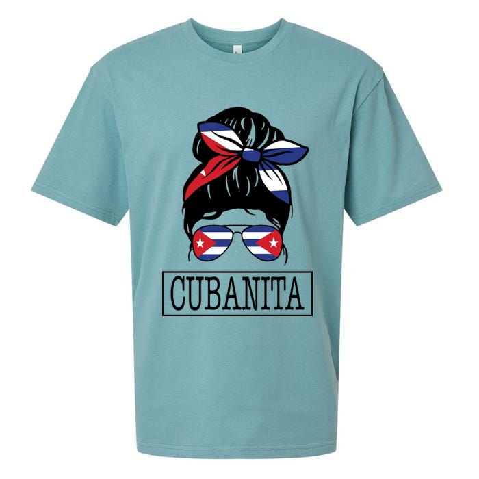 Cubanita Messy Bun Cuban Flag Cuba Sueded Cloud Jersey T-Shirt