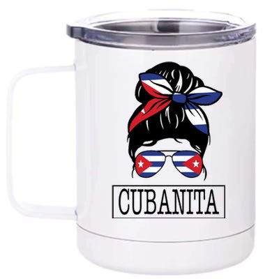 Cubanita Messy Bun Cuban Flag Cuba 12 oz Stainless Steel Tumbler Cup