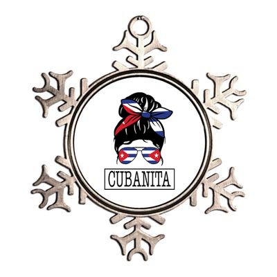 Cubanita Messy Bun Cuban Flag Cuba Metallic Star Ornament