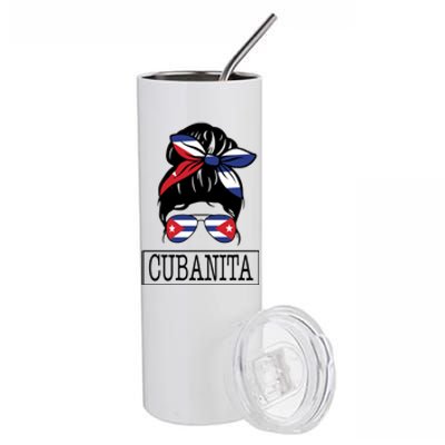 Cubanita Messy Bun Cuban Flag Cuba Stainless Steel Tumbler