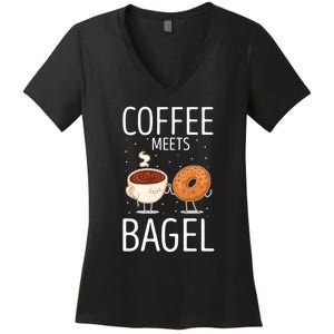 Coffee Meets Bagel Baker Bagels Dough Funny Women's V-Neck T-Shirt