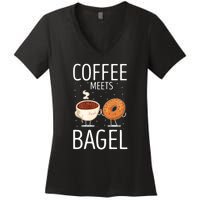 Coffee Meets Bagel Baker Bagels Dough Funny Women's V-Neck T-Shirt