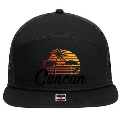 Cancun Mexico Beach Palm Tree Party Destination Gift 7 Panel Mesh Trucker Snapback Hat