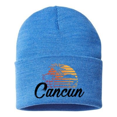 Cancun Mexico Beach Palm Tree Party Destination Gift Sustainable Knit Beanie