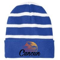 Cancun Mexico Beach Palm Tree Party Destination Gift Striped Beanie with Solid Band