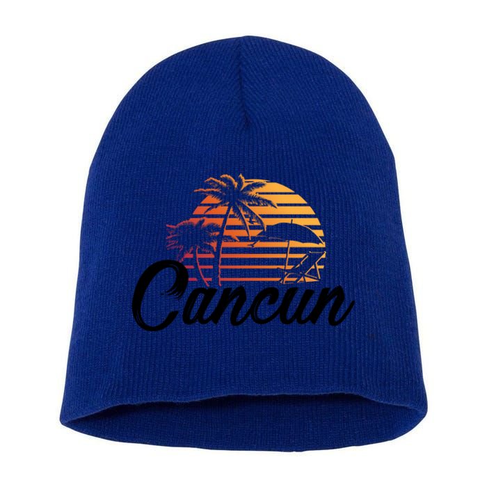 Cancun Mexico Beach Palm Tree Party Destination Gift Short Acrylic Beanie