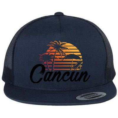 Cancun Mexico Beach Palm Tree Party Destination Gift Flat Bill Trucker Hat