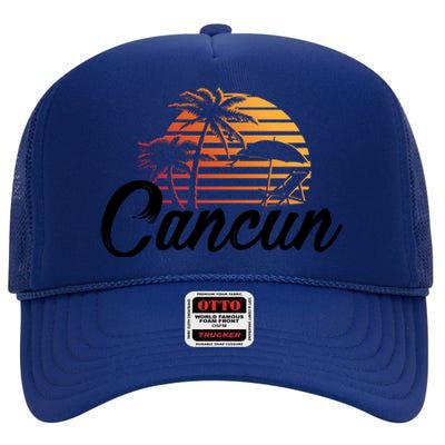 Cancun Mexico Beach Palm Tree Party Destination Gift High Crown Mesh Back Trucker Hat