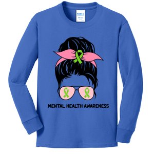 Cute Messy Bun Tal Health Awareness Mom Life Outfit Gift Kids Long Sleeve Shirt