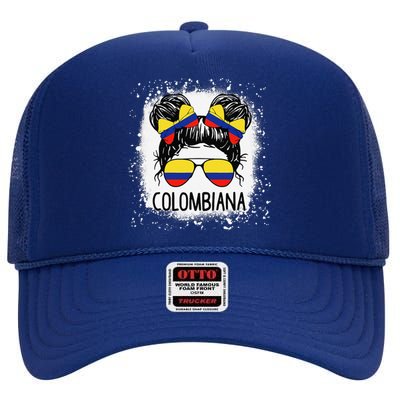 Colombian Messy Bun Patriotic Colombia Pride High Crown Mesh Back Trucker Hat