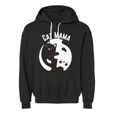 Cat Mama Black And White Cats Ying & Yang Cat Lover Cat Mom Cat Parent Cat Owner Garment-Dyed Fleece Hoodie